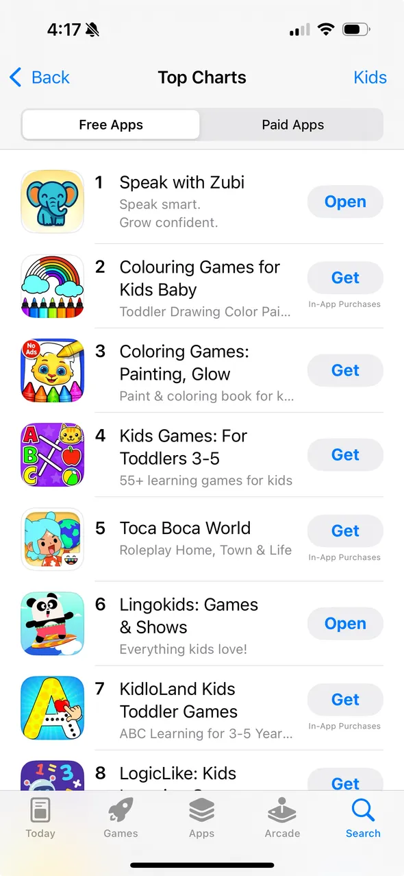 Speak with Zubi ranked No. 1 in the App Store Kids Top Charts in India